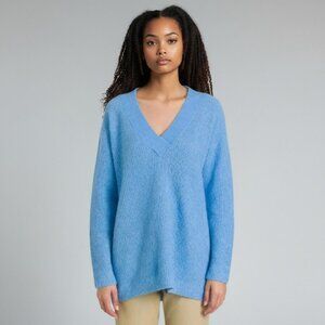 GANNI Azure Blue Soft Wool Knit Pullover V-Neck Sweater - Size S